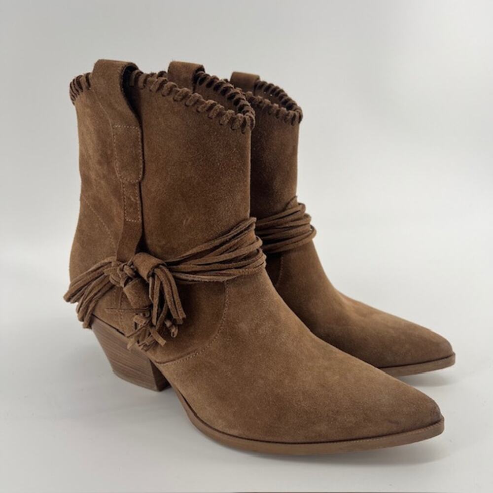 Ron White Brailee Ankle Boots Womens EU38/US7.5 Tan Suede Western Cowgirl Tassle
